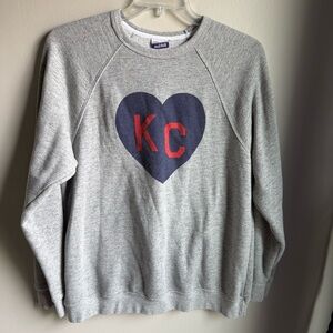 Charlie Hustle Kansas City KC Heart Sweatshirt Grey Blue and Red Jayhawks XL